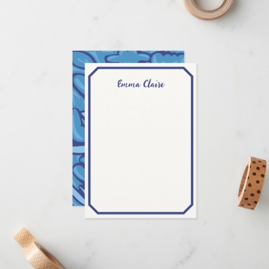 Abstract Blue Floral Patterned Note Card Notitiekaartje (Voorkant / Achterkant in situ)