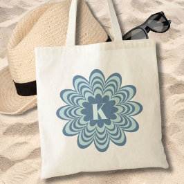 Abstract Blue Flower Custom Initiaal Tote Bag