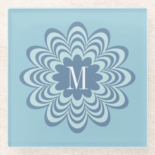 Abstract Blue Flower Custom Monogram Initiaal Glazen Onderzetter (Voorkant)