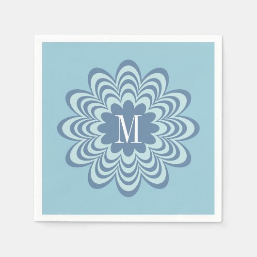 Abstract Blue Flower Custom Monogram Initiaal Servet (Voorkant)