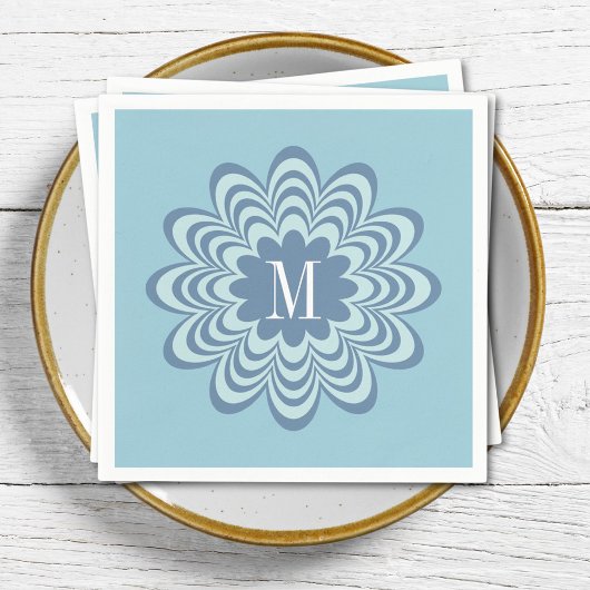 Abstract Blue Flower Custom Monogram Initiaal Servet