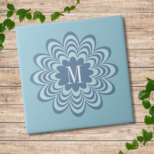 Abstract Blue Flower Custom Monogram Initiaal Tegeltje