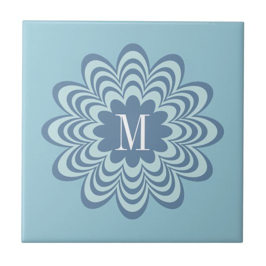 Abstract Blue Flower Custom Monogram Initiaal Tegeltje (Voorkant)