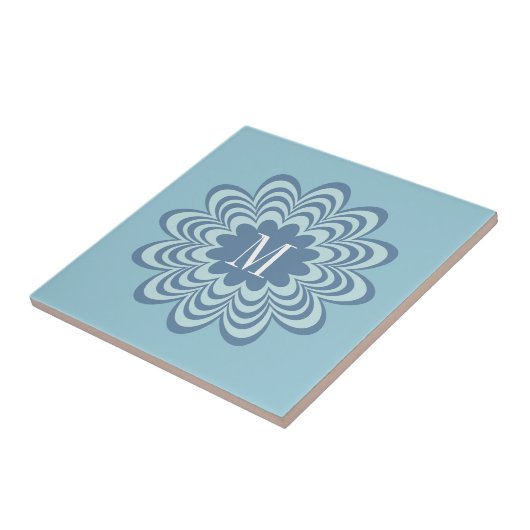 Abstract Blue Flower Custom Monogram Initiaal Tegeltje (Zijkant)