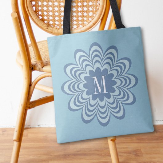 Abstract Blue Flower Custom Monogram Initiaal Tote Bag