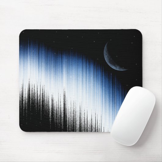 Abstract Blue Glitch Art Crescent Moon Night Sky Muismat (Met muis)