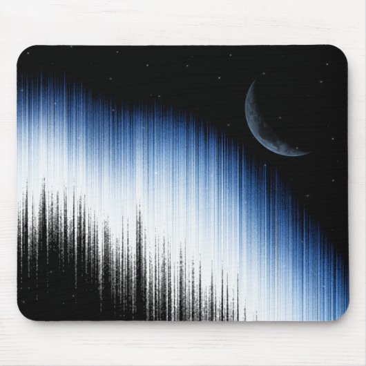 Abstract Blue Glitch Art Crescent Moon Night Sky Muismat (Voorkant)