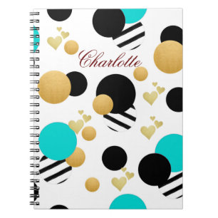 Abstract Blue Gold Black naam op maat Notitieboek
