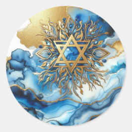 Abstract Blue Gold Contemporary Star Of David  Ronde Sticker