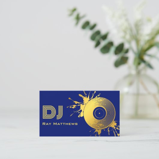 Abstract Blue Gold Music Disc DJ Visitekaartje (Staand voorkant)