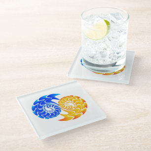 Abstract Blue Gold Yin Yang FishBalance Glazen Onderzetter