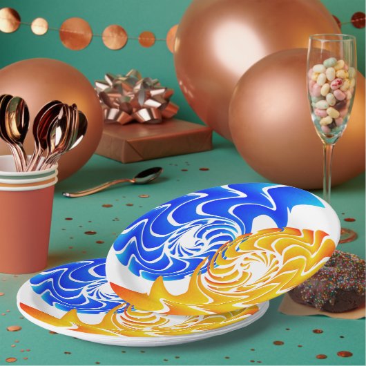 Abstract Blue Gold Yin Yang FishBalance Papieren Bordje (Multi)