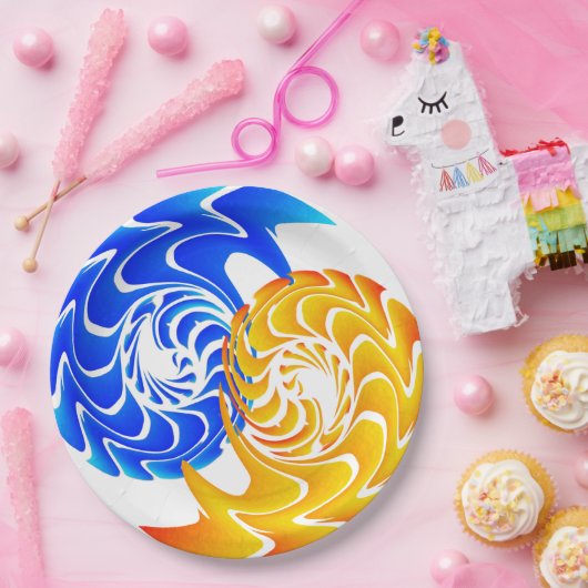 Abstract Blue Gold Yin Yang FishBalance Papieren Bordje (Feest)