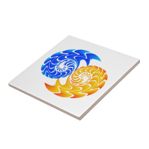 Abstract Blue Gold Yin Yang FishBalance Tegeltje