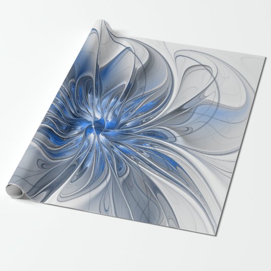 Abstract Blue Gray Watercolor Fractal Art Flower Cadeaupapier (Uitgerold)