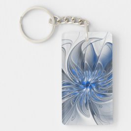 Abstract Blue Gray Watercolor Fractal Art Flower Sleutelhanger