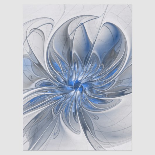Abstract Blue Gray Watercolor Fractal Art Flower Tissuepapier (Voorkant)