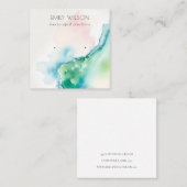 Abstract Blue Green Blush Watercolor Agate Earring Vierkante Visitekaartje (Voorkant / Achterkant)