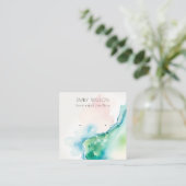 Abstract Blue Green Blush Watercolor Agate Earring Vierkante Visitekaartje (Staand voorkant)