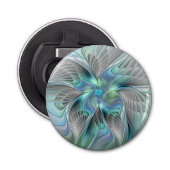 Abstract Blue Green Butterfly Fantasy Fractal Art Button Flesopener (Voorkant)
