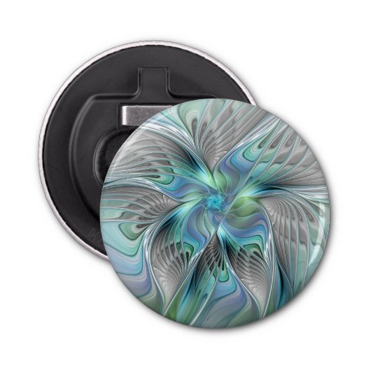 Abstract Blue Green Butterfly Fantasy Fractal Art Button Flesopener (Voorkant)