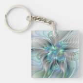 Abstract Blue Green Butterfly Fantasy Fractal Art Sleutelhanger (Voorkant)