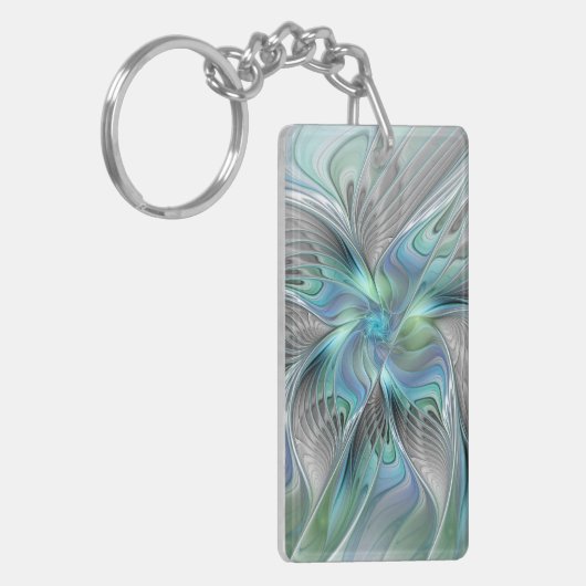 Abstract Blue Green Butterfly Fantasy Fractal Art Sleutelhanger (Voorkant Links)