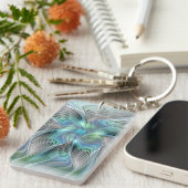 Abstract Blue Green Butterfly Fantasy Fractal Art Sleutelhanger (Voorkant Rechts)