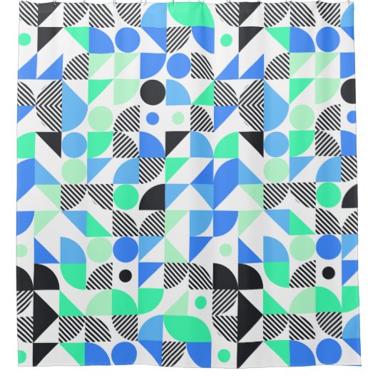 Abstract Blue Mint geometrisch patroon Douchegordijn (Voorkant)