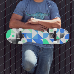 Abstract Blue Mint geometrisch patroon Persoonlijk Skateboard