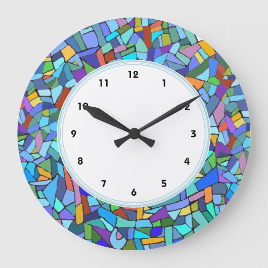 Abstract Blue Mosaic Pattern numbered clock Grote Klok (Voorkant)