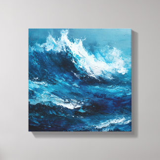 Abstract Blue Ocean Wave Impasto Canvas Art