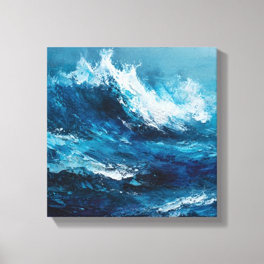 Abstract Blue Ocean Wave Impasto Canvas Art (Voorkant)