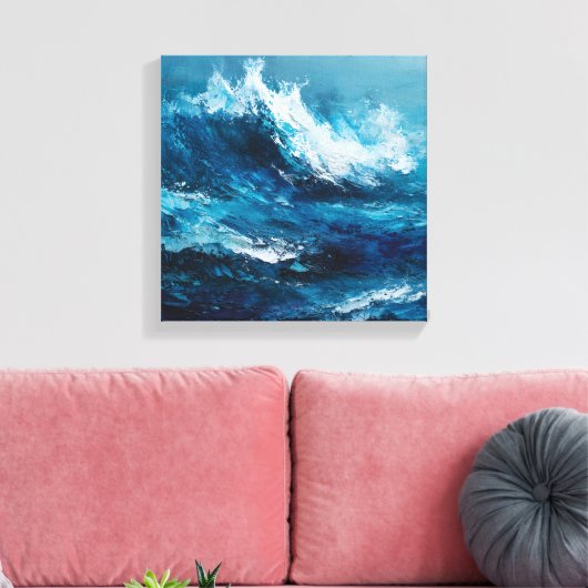 Abstract Blue Ocean Wave Impasto Canvas Art (Insitu (Woonkamer))