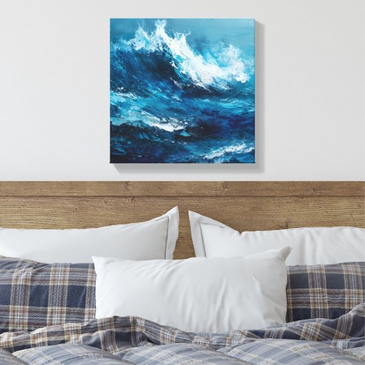 Abstract Blue Ocean Wave Impasto Canvas Art (Insitu (Slaapkamer))