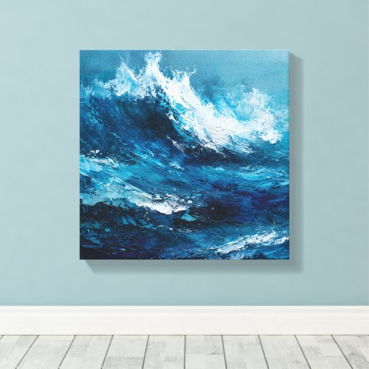 Abstract Blue Ocean Wave Impasto Canvas Art (Insitu (Houten vloer))