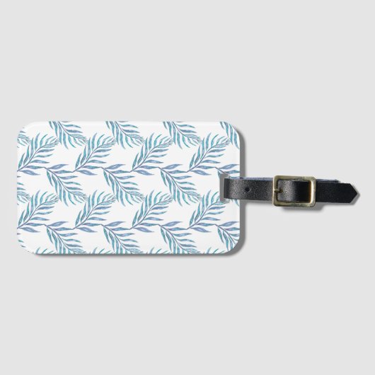 Abstract blue palm leaves bagagelabel (Voorkant (horizontaal))