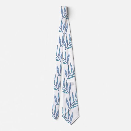 Abstract blue palm leaves stropdas (Achterkant)