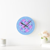 Abstract blue purple snowflake pattern blue border ronde klok (Huis)