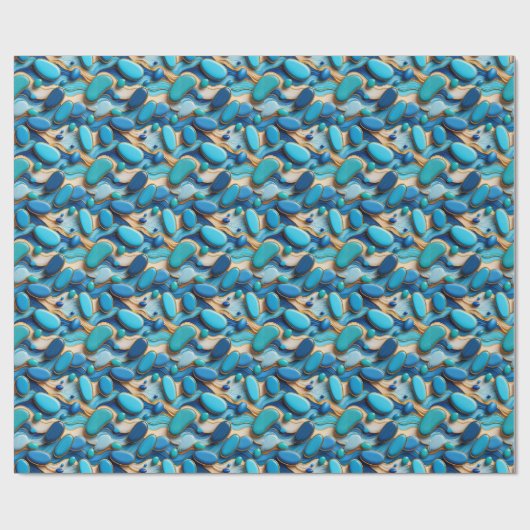 Abstract Blue River Pebbles Gold Accent Cadeaupapier (Vlak)