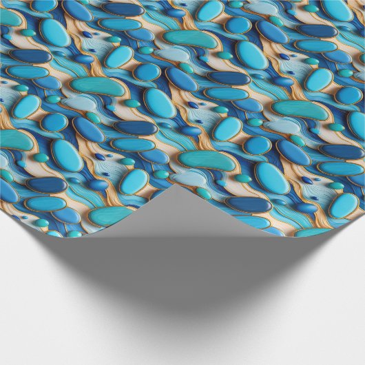 Abstract Blue River Pebbles Gold Accent Cadeaupapier (Hoek)