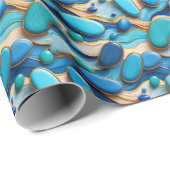 Abstract Blue River Pebbles Gold Accent Cadeaupapier (Rol Hoek)