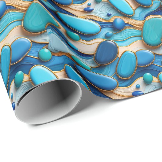 Abstract Blue River Pebbles Gold Accent Cadeaupapier (Rol Hoek)