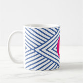 Abstract Blue Stripey Pattern Pink Monogram Koffiemok (Links)