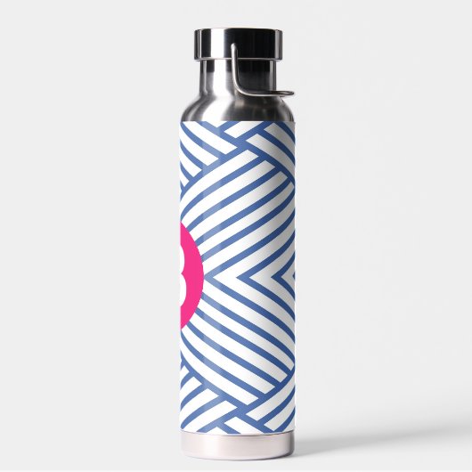 Abstract Blue Stripey Pattern Pink Monogram Waterfles (Links)