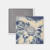 Abstract blue sunflower magneet (Voorkant / Achterkant)
