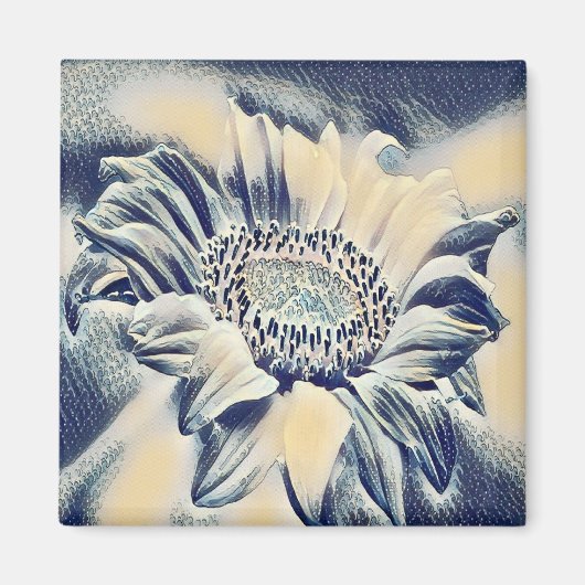 Abstract blue sunflower magneet (Voorkant)