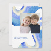 Abstract Blue Swirl Two Photo Happy Hanukkah Feestdagenkaart (Voorkant)