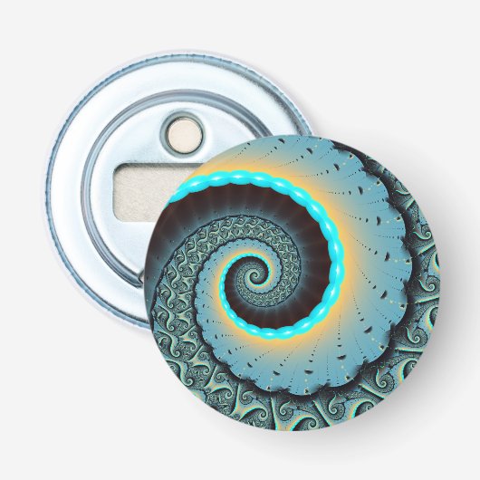 Abstract Blue Turquoise Orange Fractal Art Spiral Button Flesopener (Voorkant)