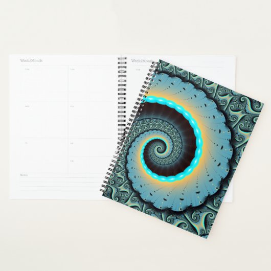 Abstract Blue Turquoise Orange Fractal Art Spiral Planner (Display)